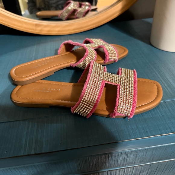 Kelly & Katie Pink and Tan Flats with Rhinestone Straps - Picture 2 of 4